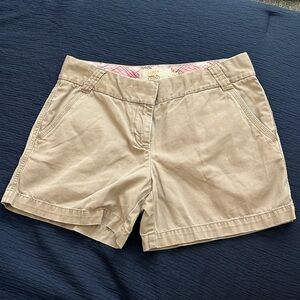 Tan J. Crew khaki shorts, size 8, good condition. Classic Twill Chino